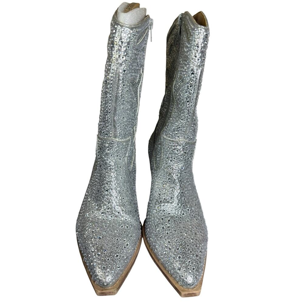 Crown Vintage Starry Silver Rhinestone Western Boots 8M Studded Cowboy Boots - Picture 5 of 8